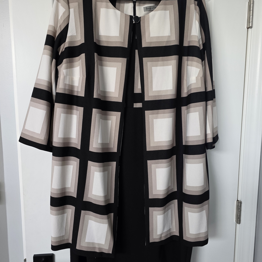 Lafayette 148 New York Black, Cream & Taupe Geometric Open-Front Blazer
